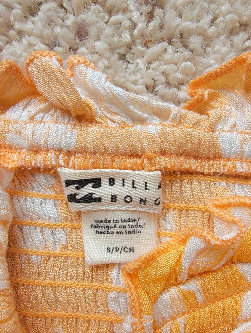 Billabong So Extra Crop Top Orange Peel Smocked Top - Size S - Picture 5 of 7